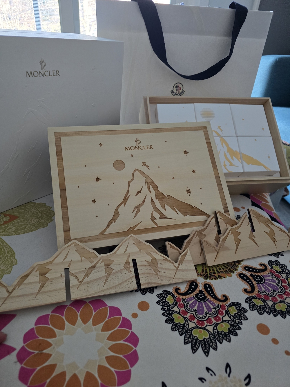 Moncler Decorative Mountain Wood Box Set in Natural Wood
